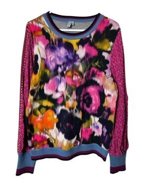 Anthropologie blank london contrast eyelet pullover pink floral womens S